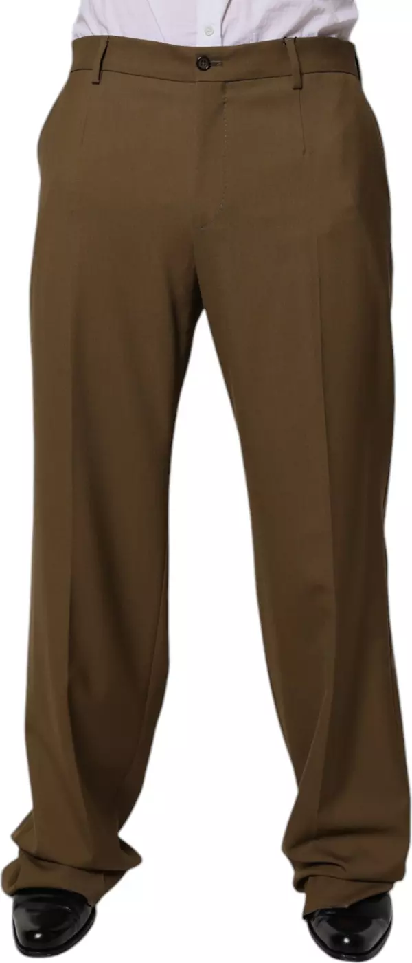 Brown Wool Straight Formal Dress Pants