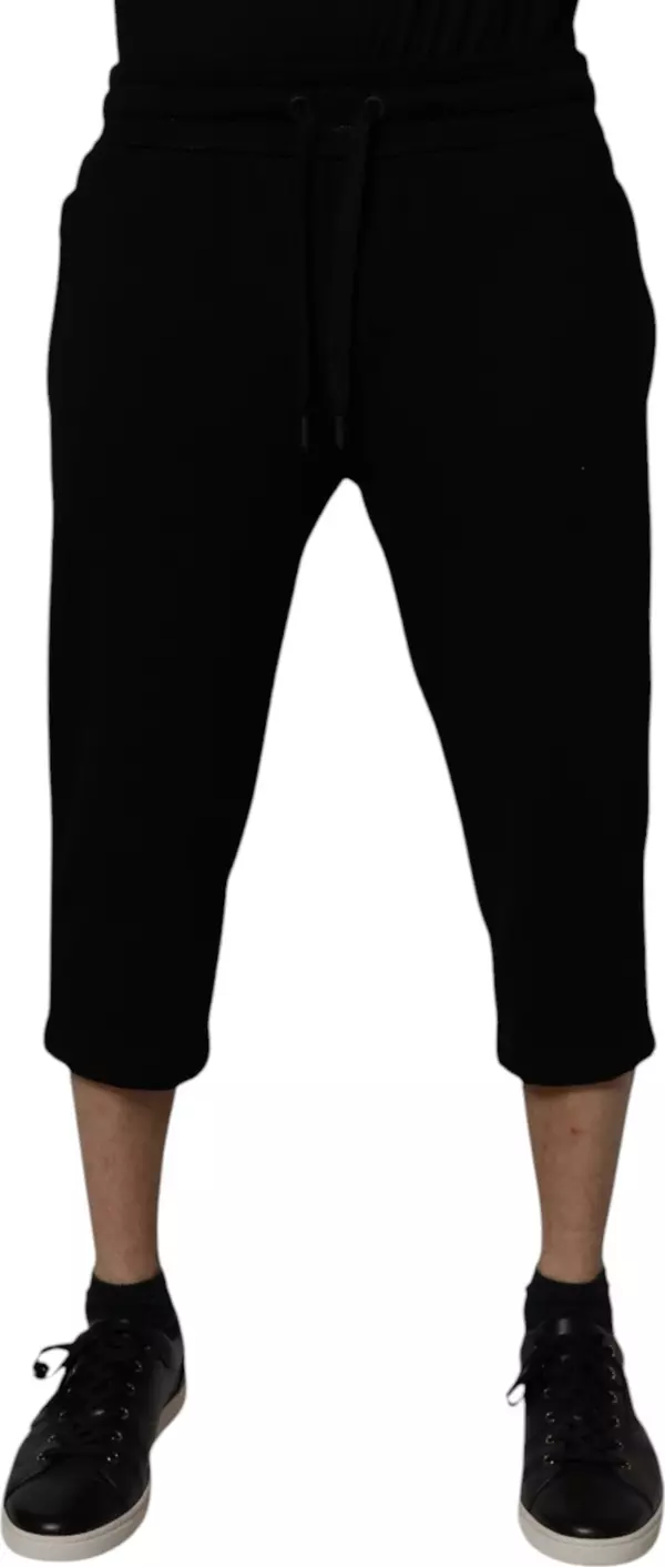 Black Cotton Blend Cropped Sweatpants Pants