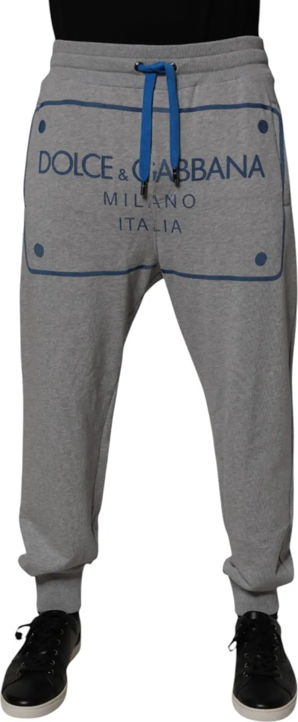 Gray Logo Cotton Men Jogger Sweatpants Pants