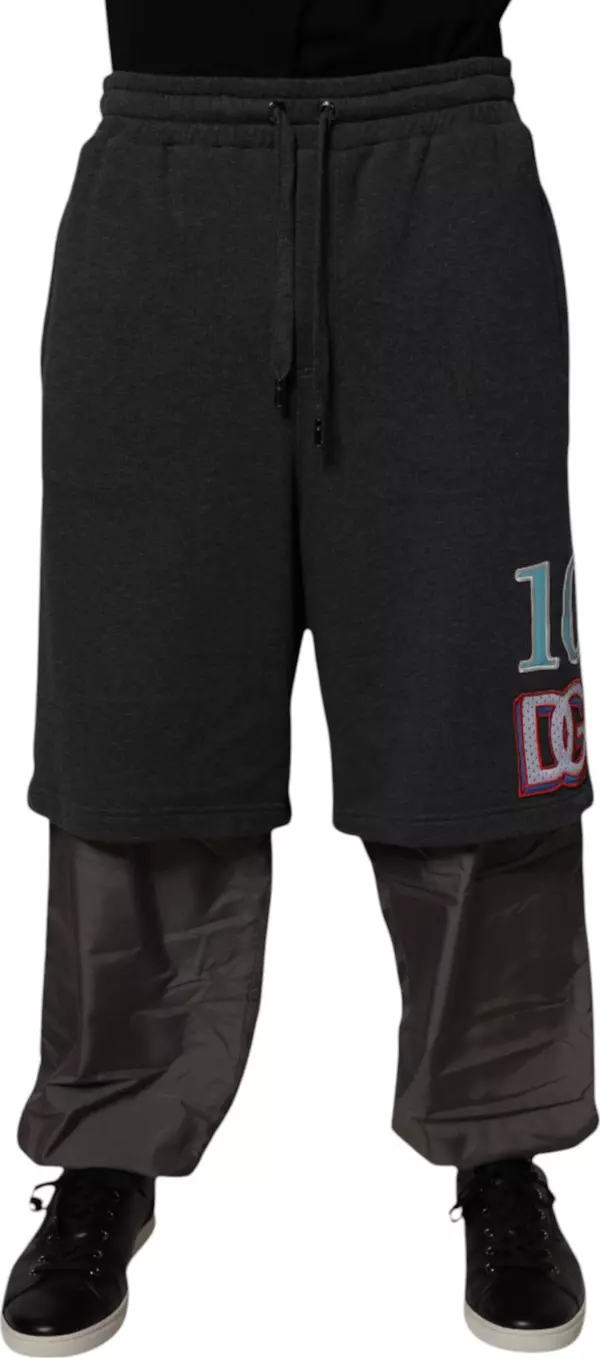 Dark Gray Cotton Layered Straight Sweatpants Pants
