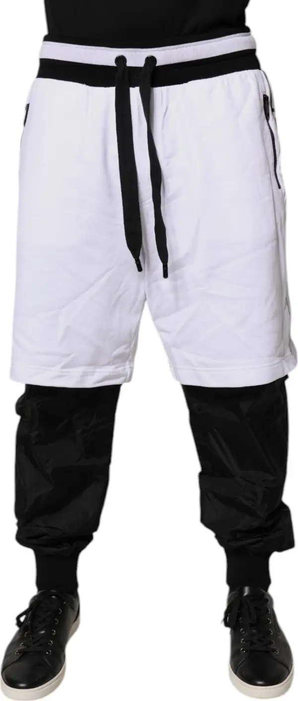 Black White Cotton Layered Sweatpants Pants