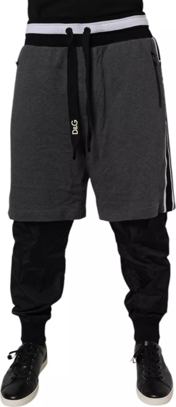 Black Gray Cotton Layered Men Sweatpants Pants