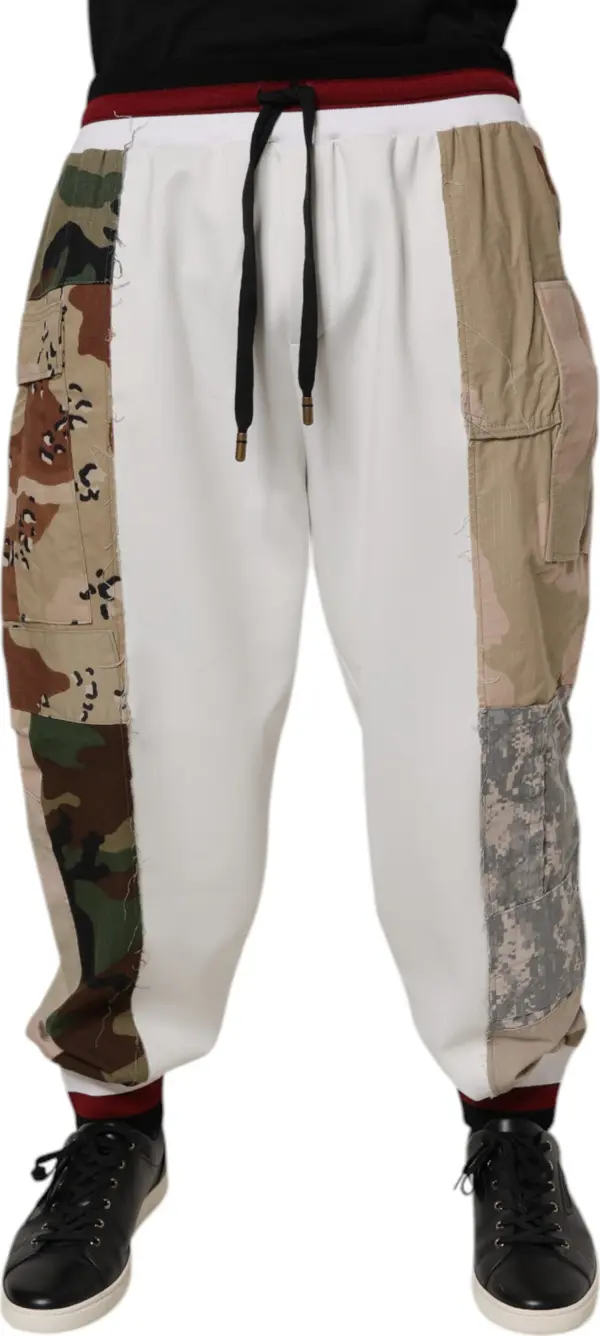 White Camouflage Patchwork Sweatpants Pants