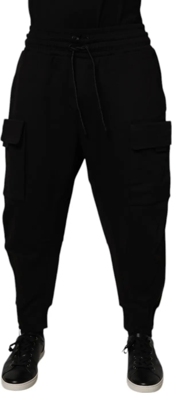 Black Cotton Men Cargo Jogger Sweatpants Pants