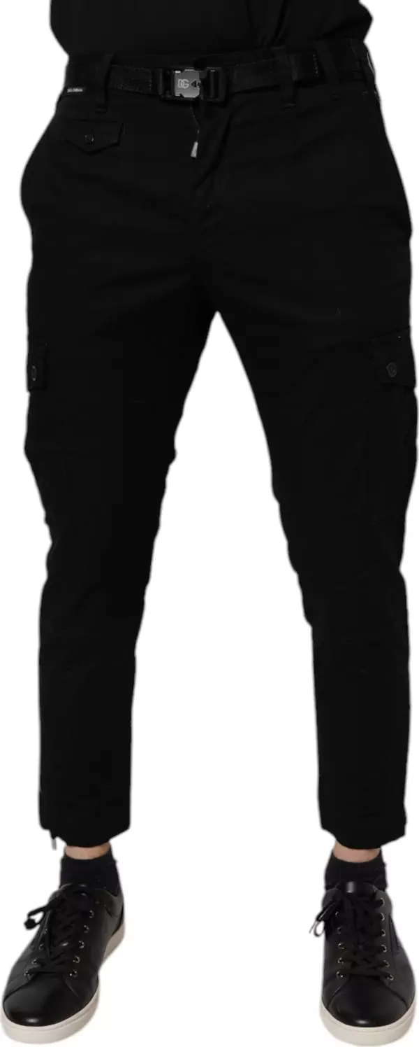 Black Cotton Stretch Skinny Cargo Denim Jeans