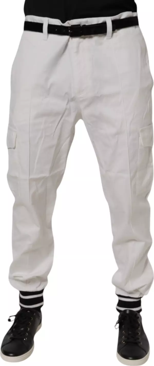 White Cotton Jogger Cargo Skinny Pants