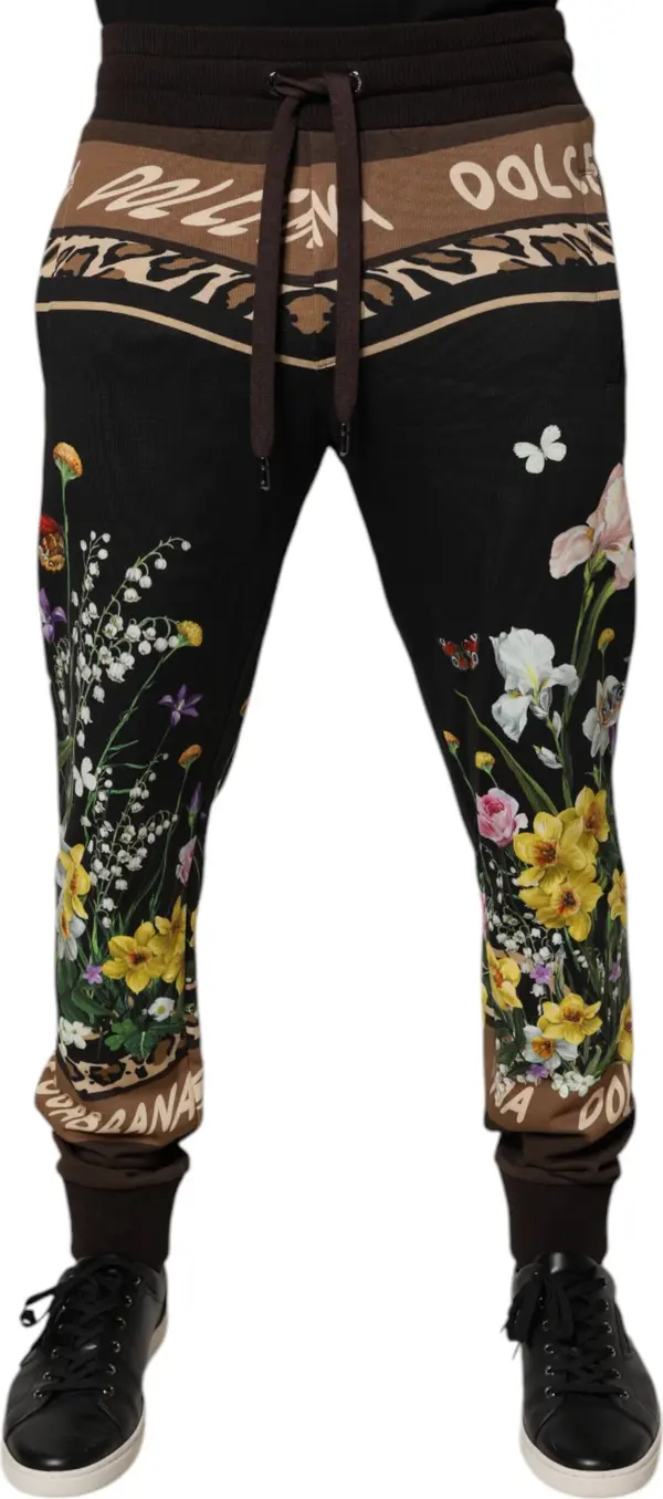 Black Floral Cotton Jogger Sweatpants Pants