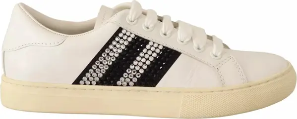 White Leather Crystal Embellished Sneakers Shoes