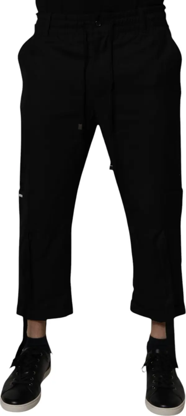 Black Polyester Men Cropped Pants