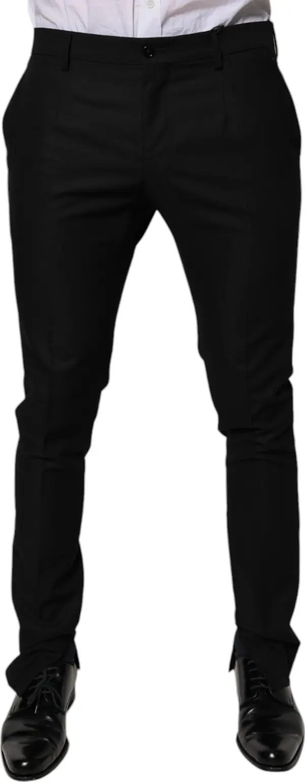 Black Virgin Wool MenSkinny Dress Formal Pants