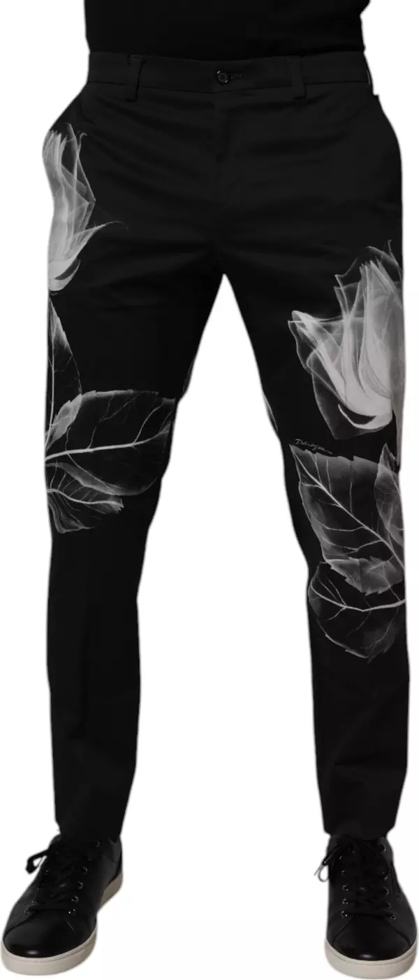 Black Cotton Floral Skinny Dress Pants