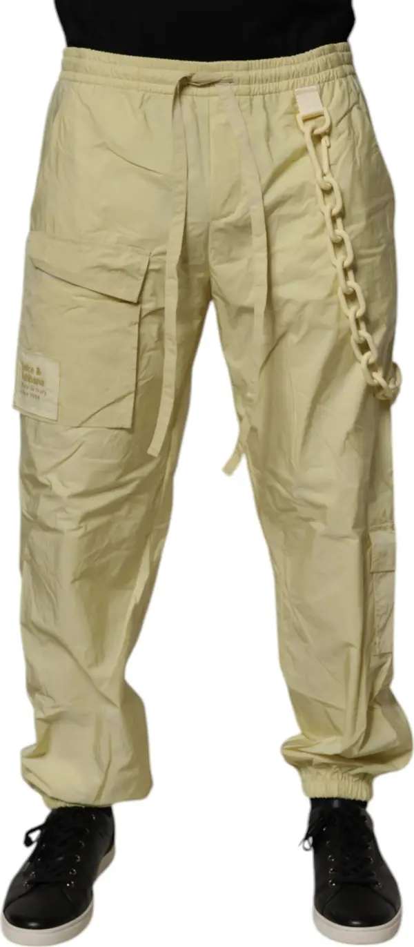 Yellow Nylon Cargo Chain Men Jogger Pants