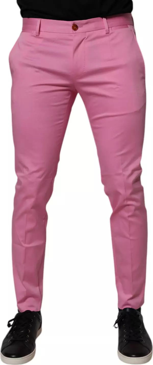Pink Cotton Slim Fit Men Dress Formal Pants