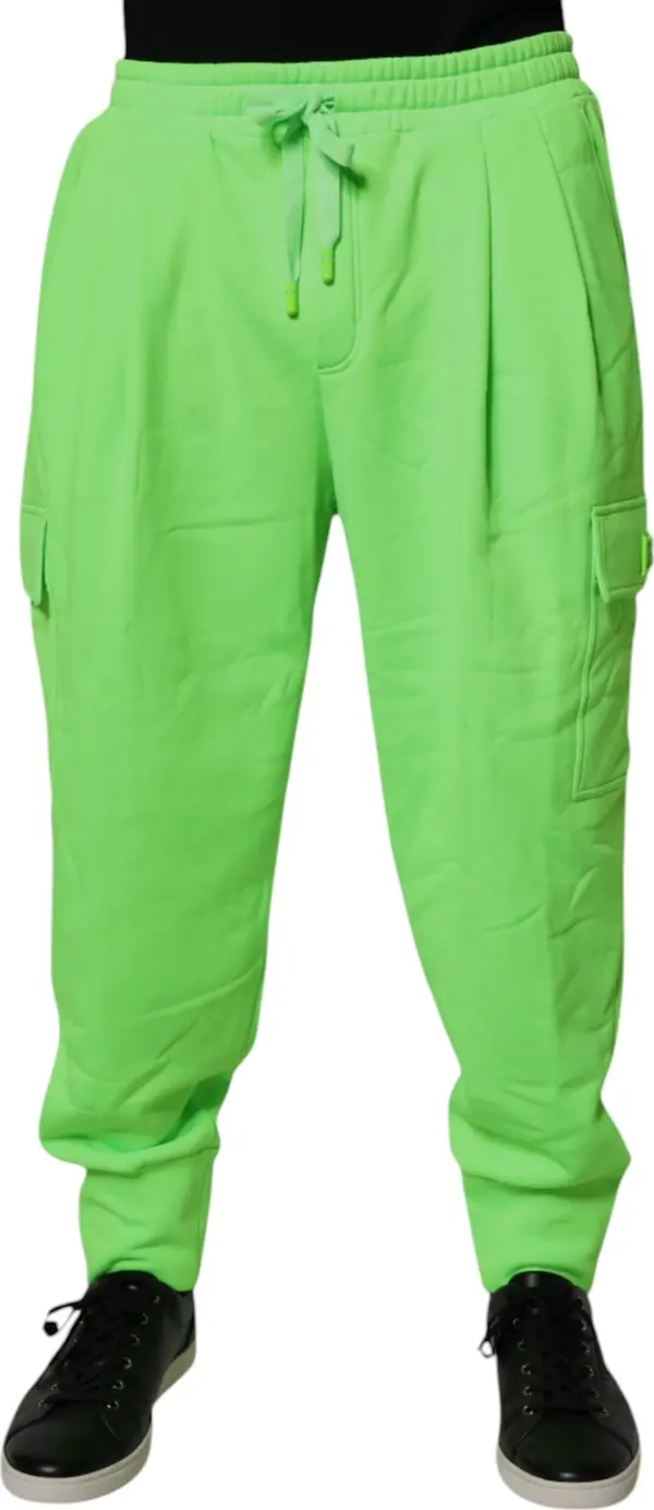 Neon Green Cargo Jogger Men Sweatpants Pants