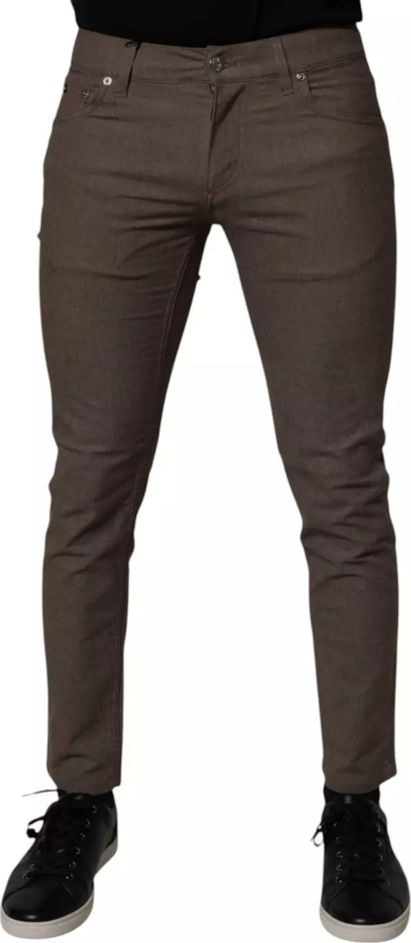 Brown Cotton Stretch Chino Pants