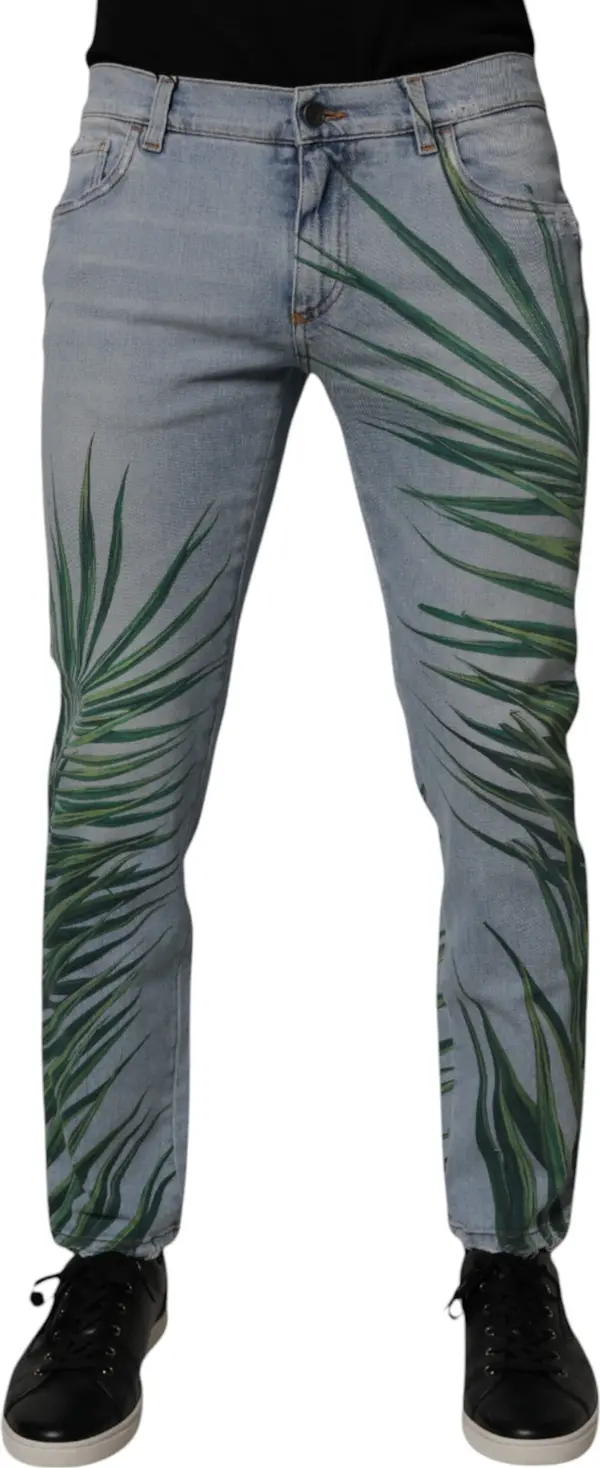 Light Blue Leaf Cotton Classic Men Denim Jeans