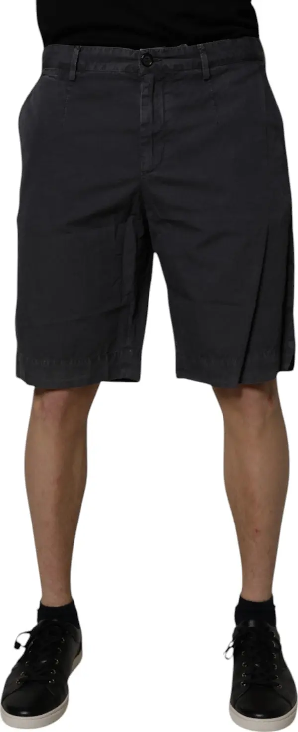 Dark Gray Cotton Mid Waist Men Bermuda Shorts