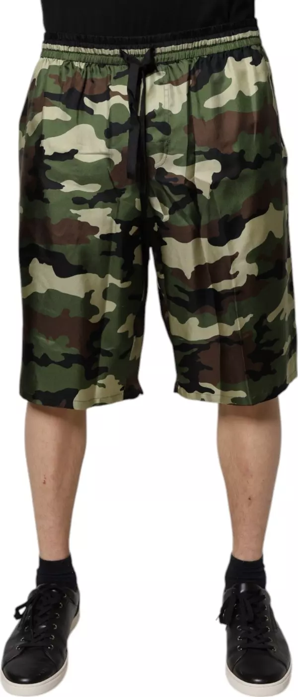 Multicolor Camouflage Silk Mid Waist Bermuda Shorts