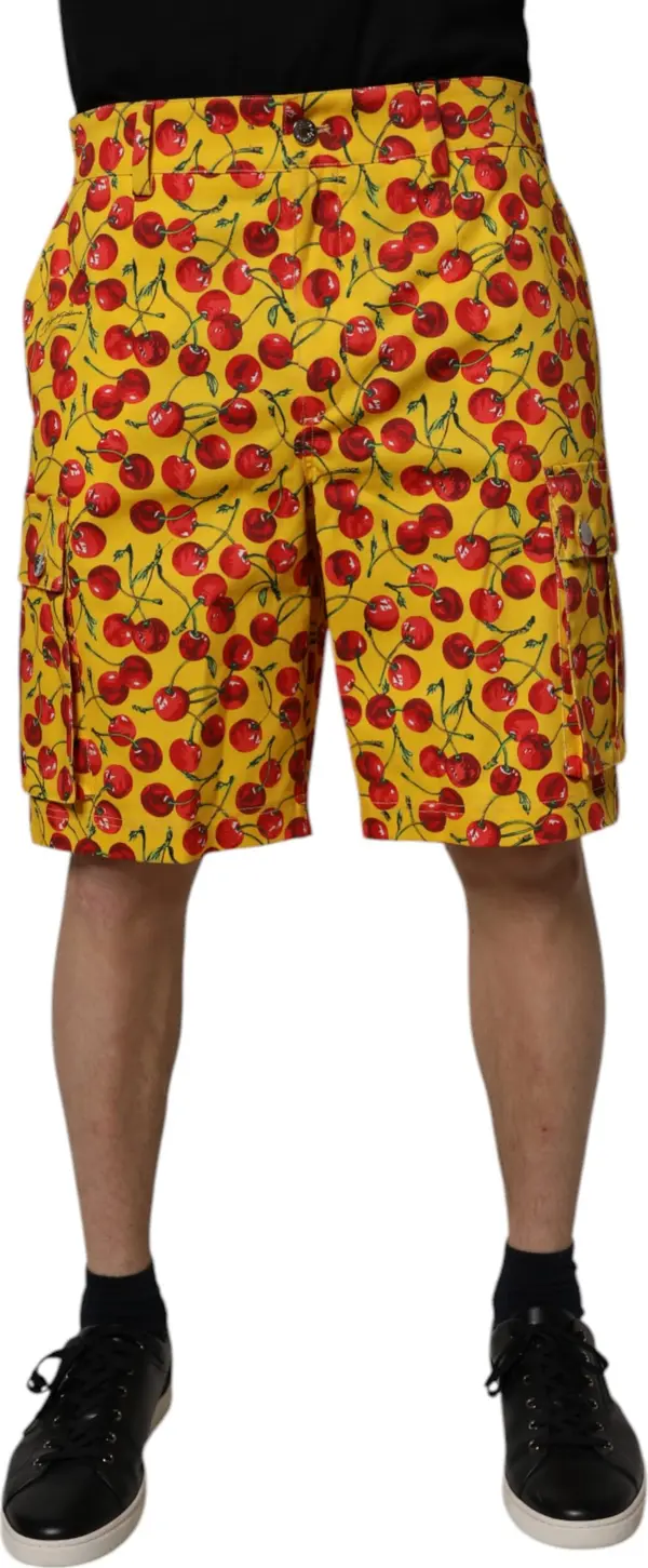 Yellow Cherry Print Cotton Men Bermuda Shorts