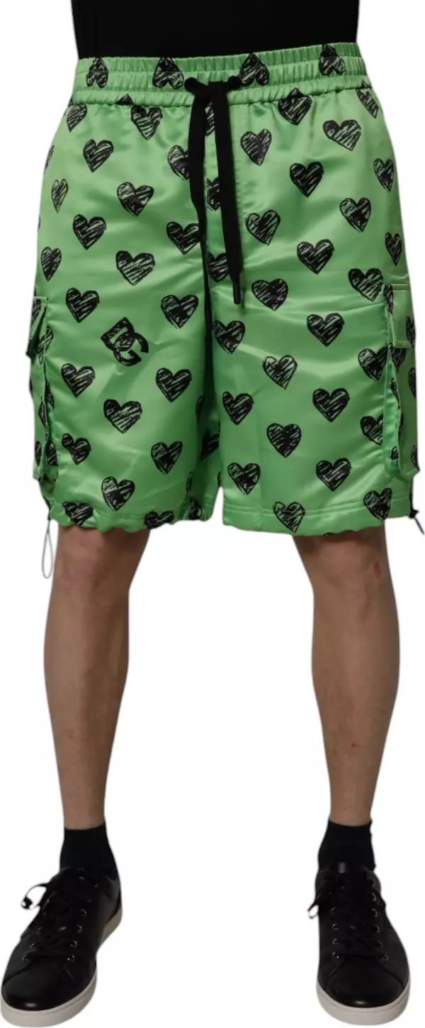 Green Heart Print Cargo Men Bermuda Shorts