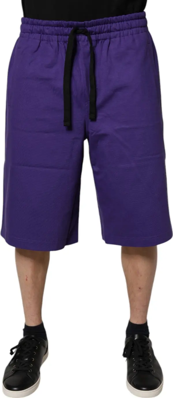 Purple Cotton Men Bermuda Sweatshorts Shorts