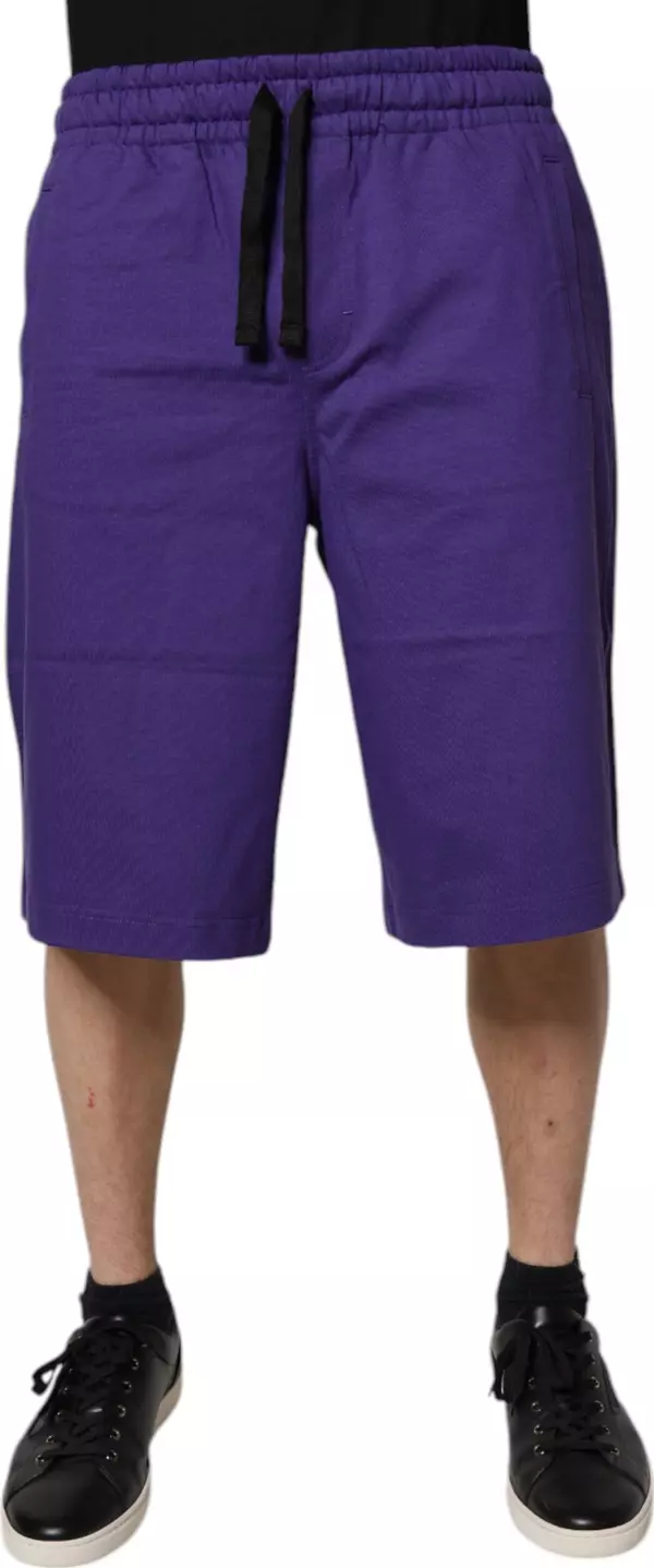 Purple Cotton Men Bermuda Sweatshorts Shorts