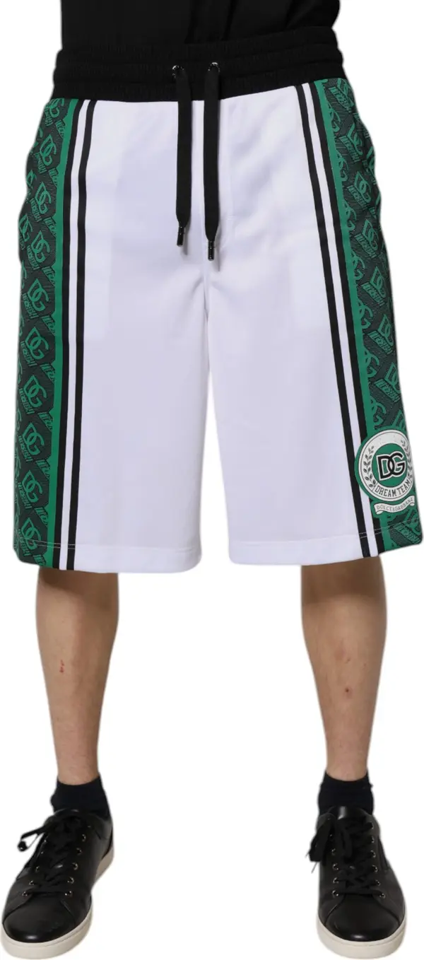 White Green Men Jersey Sweatshorts Shorts