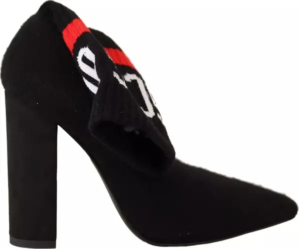 Black Suede Logo Socks Block Heel Ankle Boots Shoes