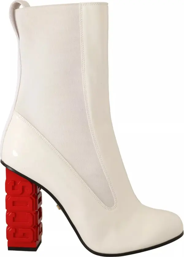 White Leather Fabric Red Logo Heel Ankle Boots Shoes