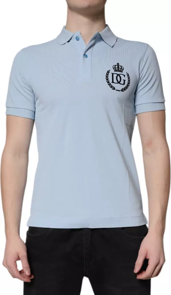 Sky Blue Cotton Crown Collared Polo T-shirt