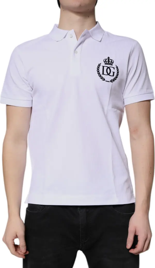 White Cotton Crown Collared Men Polo T-shirt
