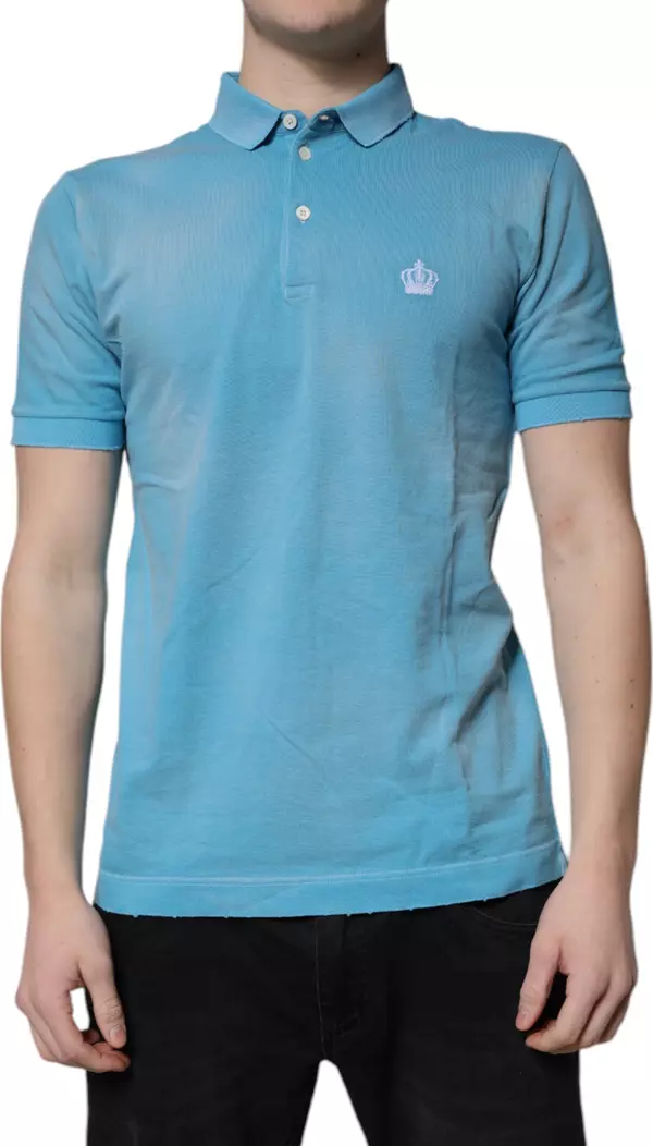 Blue Cotton Crown Collared Men Polo T-shirt