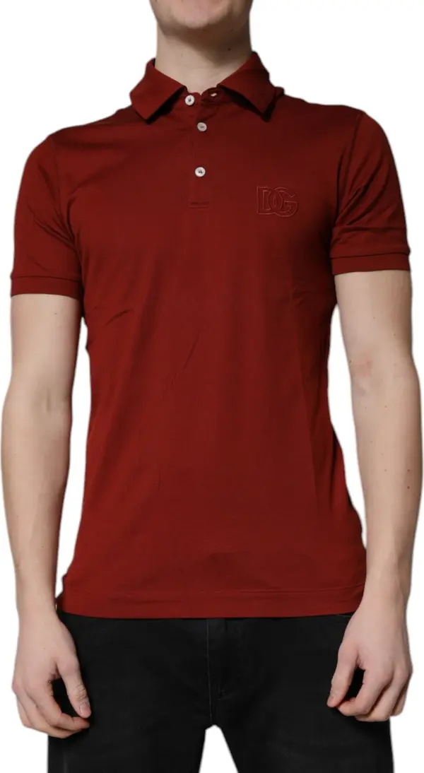 Red Cotton DG Logo Collared Men Polo T-shirt