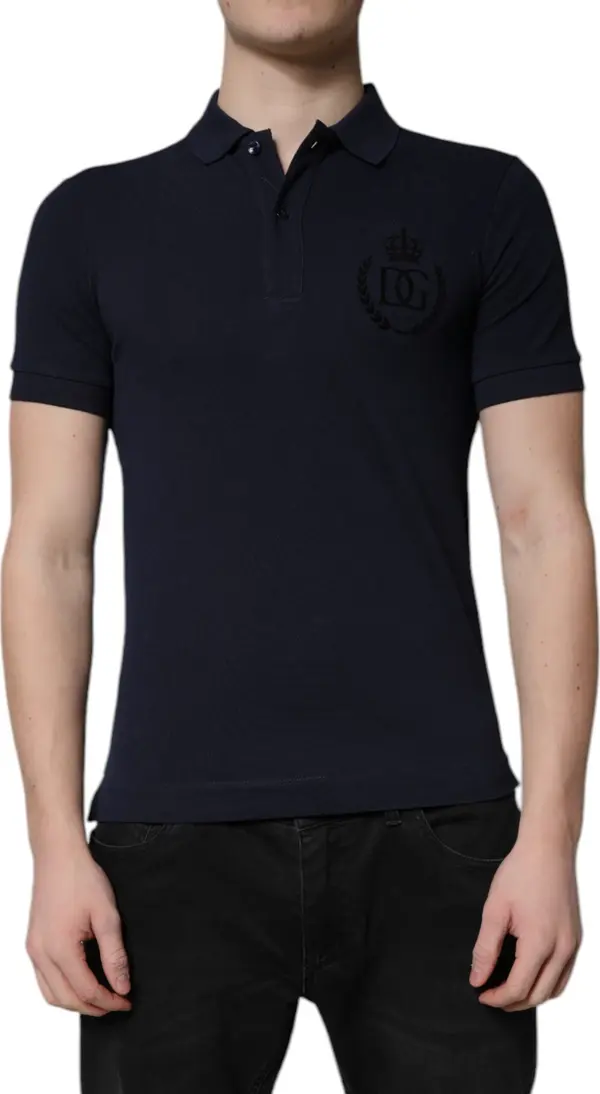 Dark Blue Cotton Crown Collared Polo T-shirt