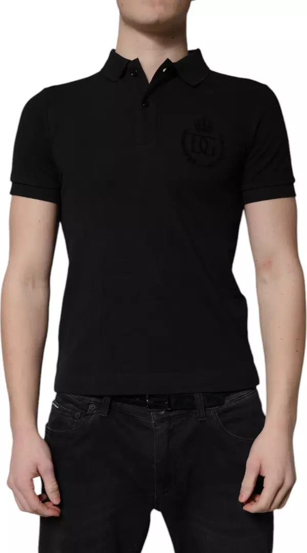 Black Cotton DG Logo Collared Polo T-shirt