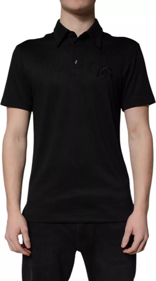 Black Polyester DG Logo Collared Polo T-shirt