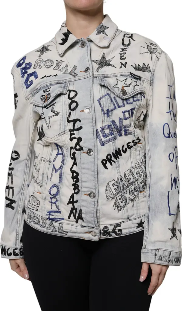 Light Blue Graffiti Button Down Denim Jacket