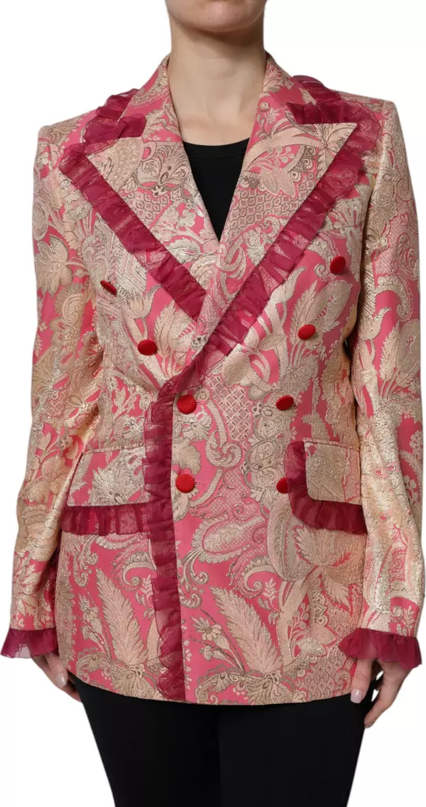Pink Gold Jacquard Nylon Coat Blazer Jacket