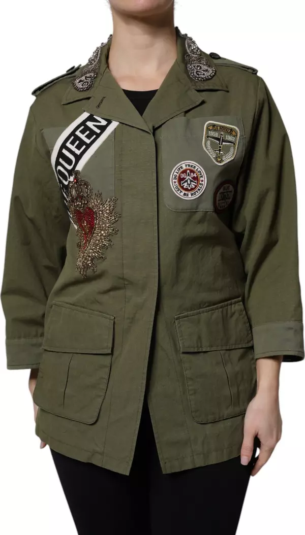 Military Green Queen Embellished Coat Jacket