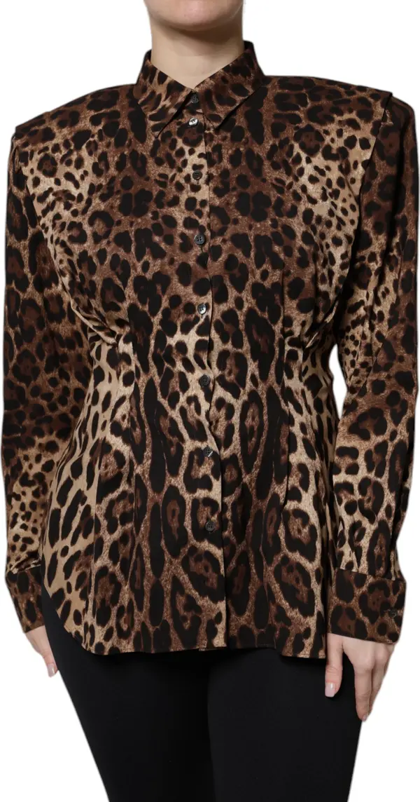 Brown Leopard Silk Button Down Coat Jacket