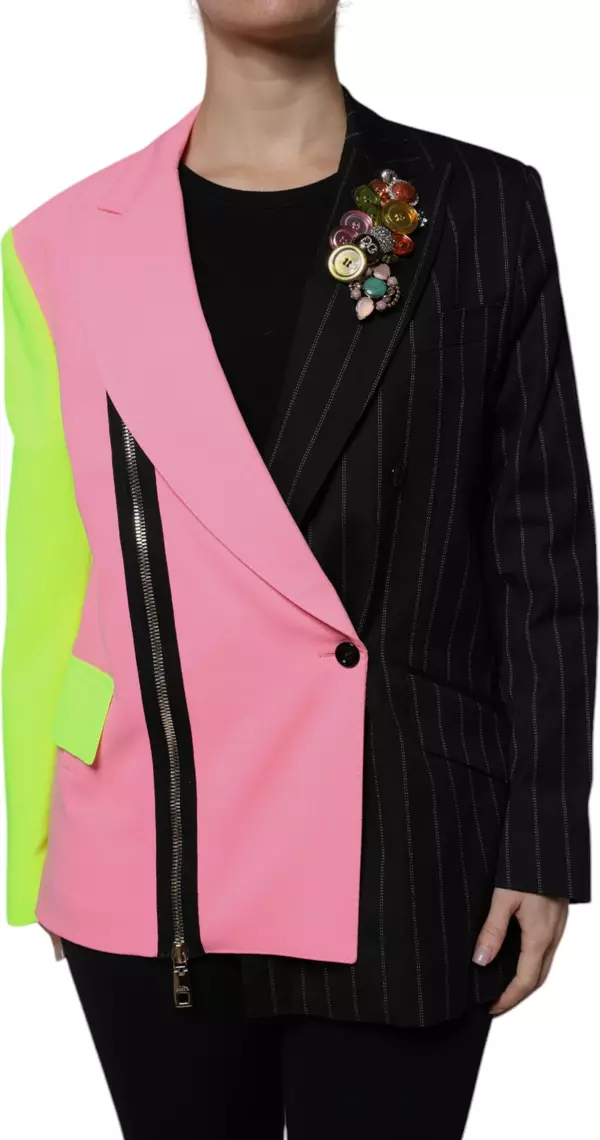 Multicolor Patchwork Embellished Coat Jacket