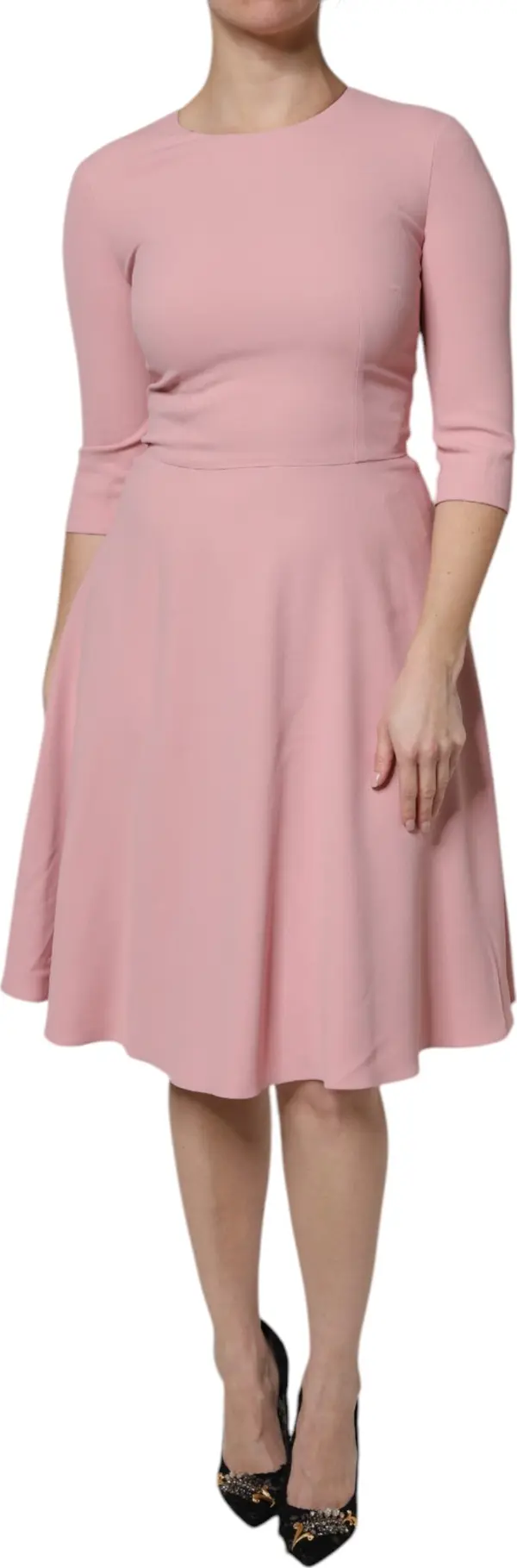 Pink A-line Flare Viscose 3/4 Sleeves Dress