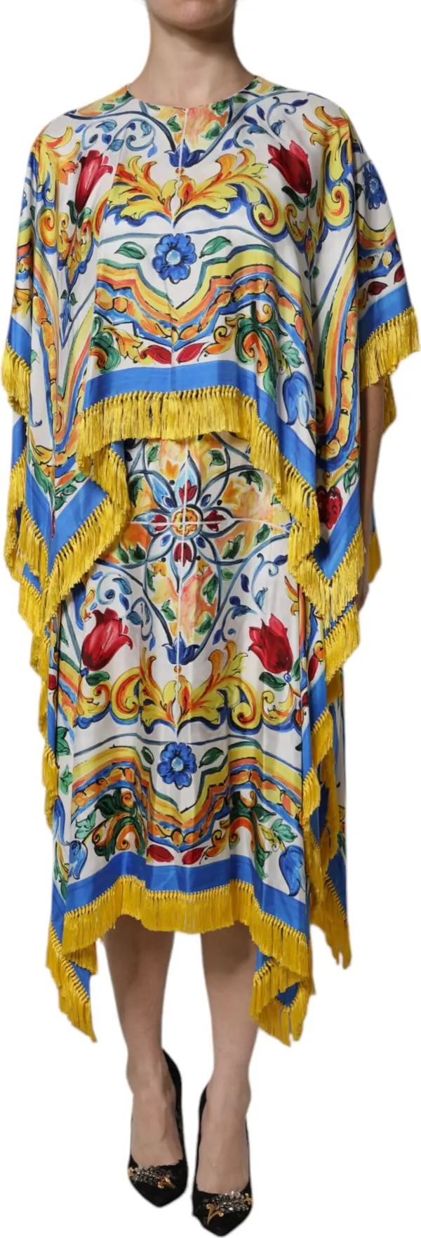 Multicolor Majolica Kaftan Short Sleeves Maxi Dress