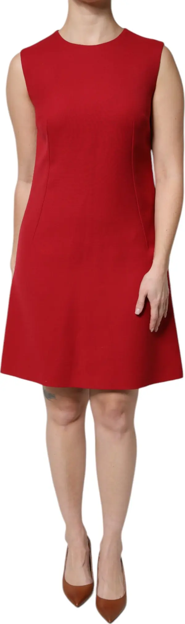 Red Wool Sleeveless Knee Length A-line Dress