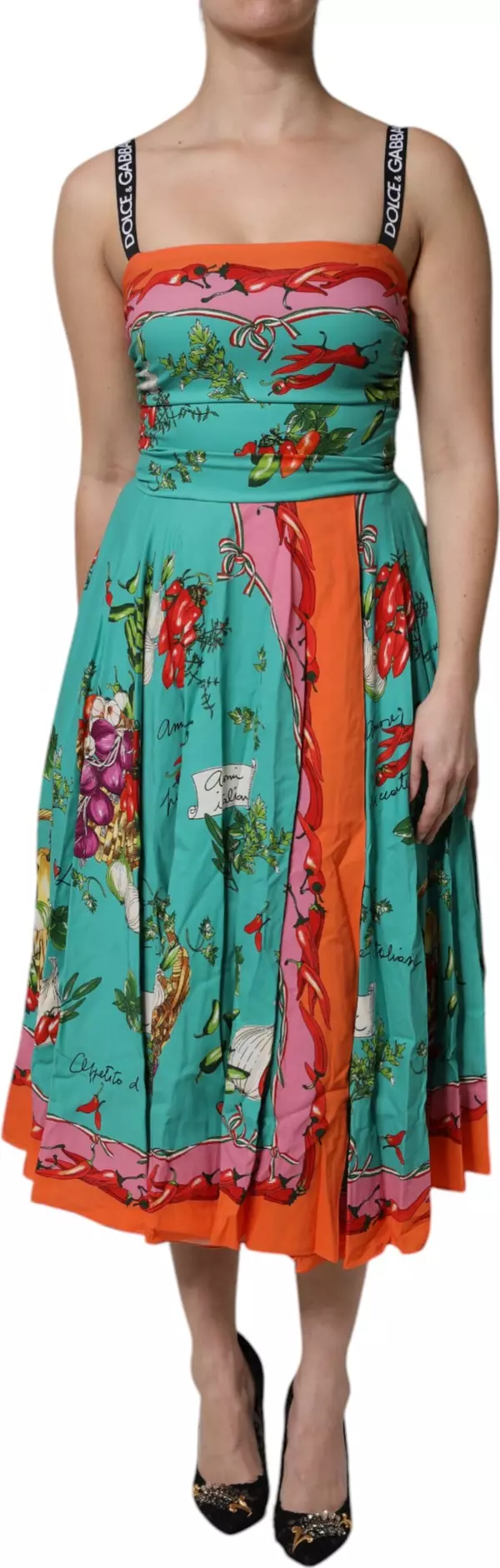 Multicolor Printed Silk Sleeveless Midi Dress