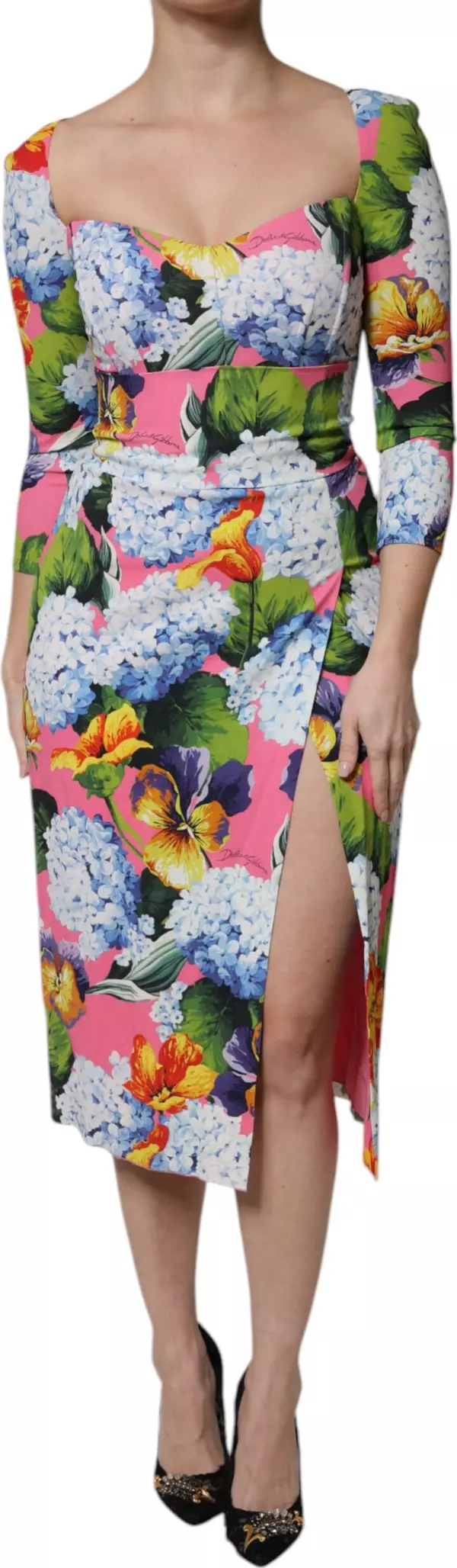 Multicolor Floral Side Slit Midi Dress