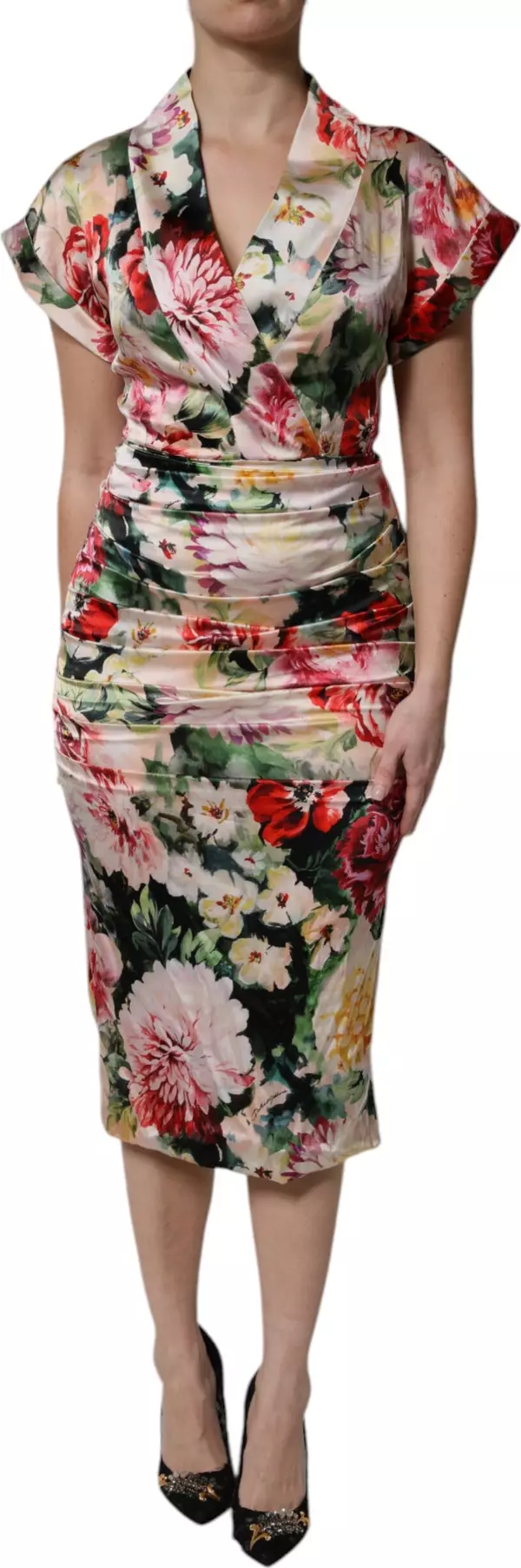 Multicolor Floral Short Sleeves Sheath Midi Dress