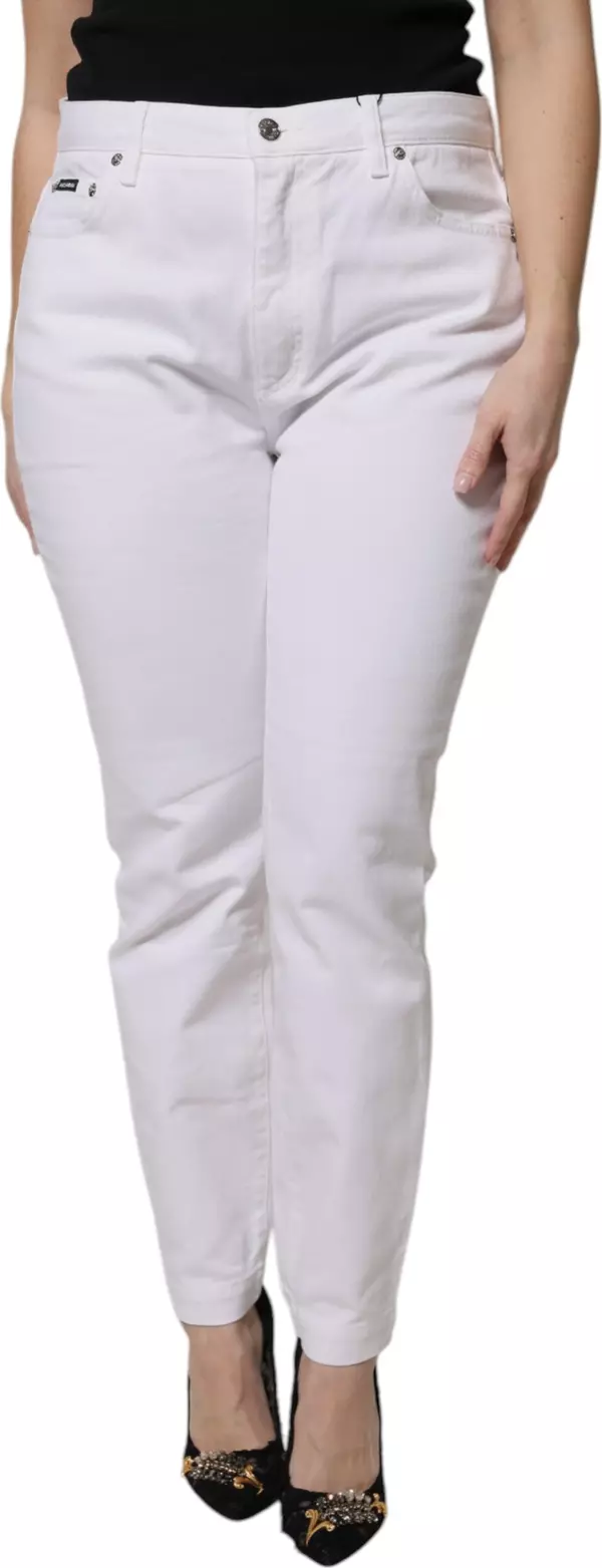 White Cotton Mid Waist Skinny Denim Jeans