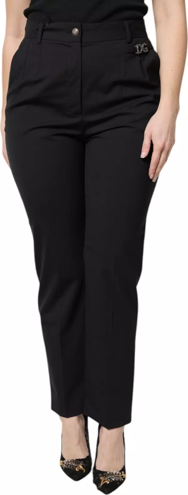 Black Polyester High Waist Dress Pants