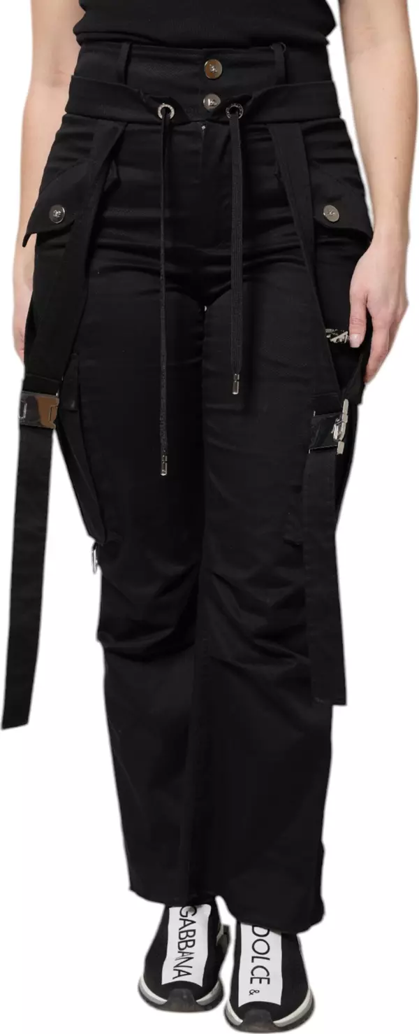 Black Cotton High Waist Cargo Pants